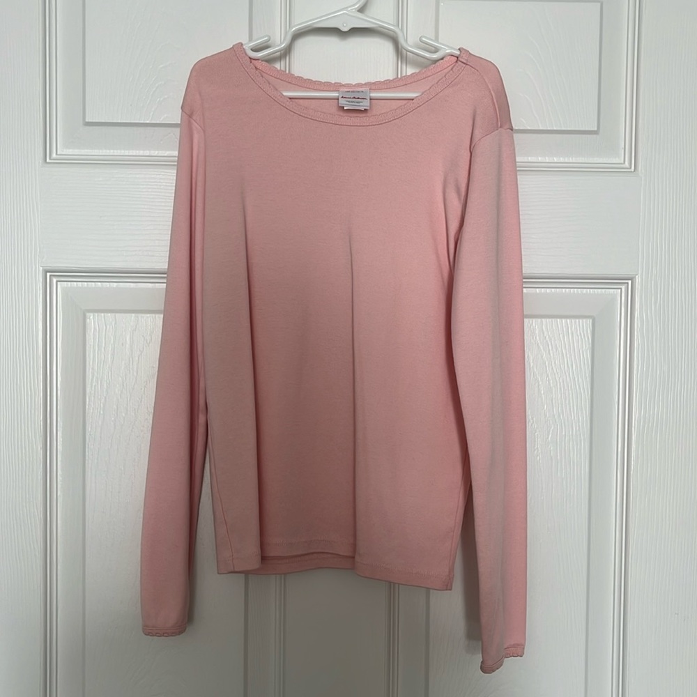 Pink long sleeve, scallop, neck top